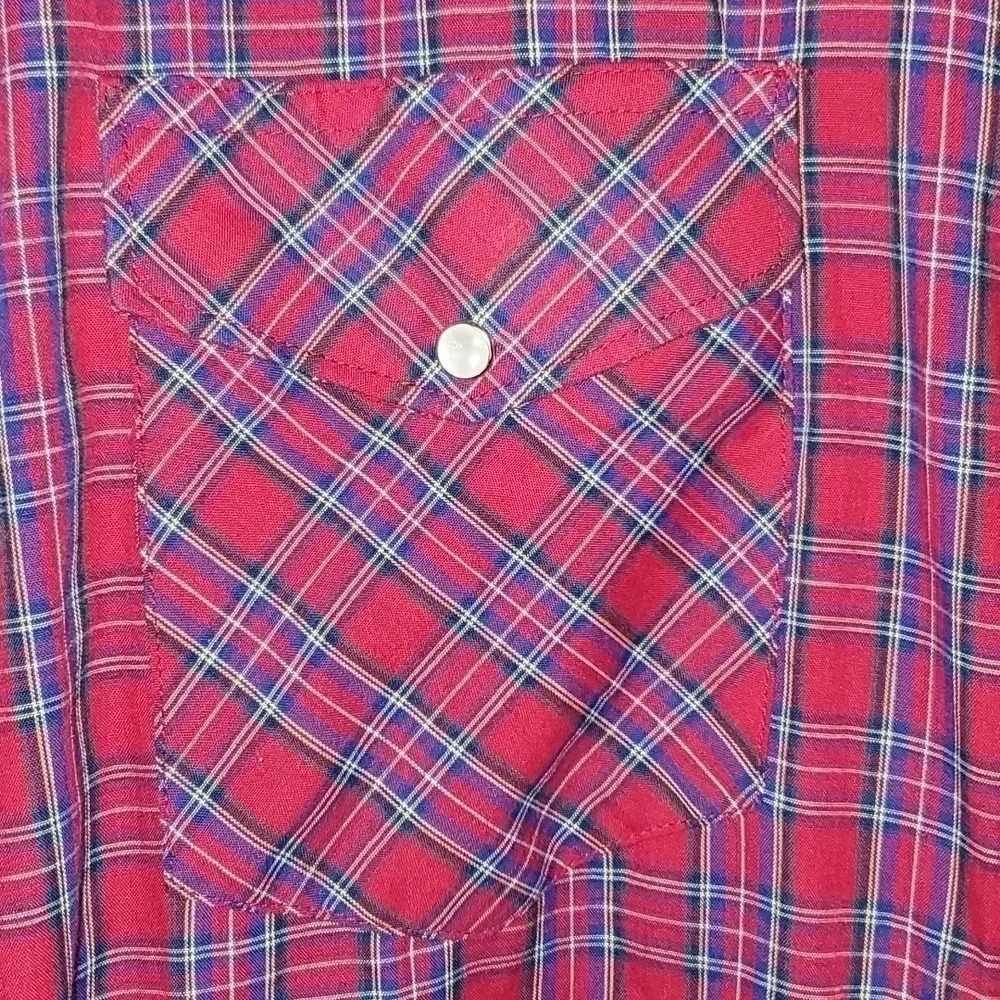 Vintage Wrangler Western Medium Red Plaid Pearl Snap Long Sleeve Shirt Size M - Picture 4 of 8